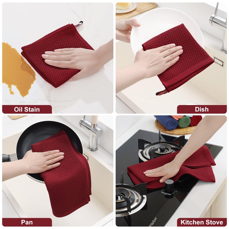 Homaxy 100% Cotton Kitchen Towels and Dishcloths Set, 12 x 12 Inches and 13 x 28 Inches, Set of 8 Bulk Kitchen Towels Set, Ultra Soft Absorbent Dish Cloths for Washing Dishes, Burgundy - Image 5