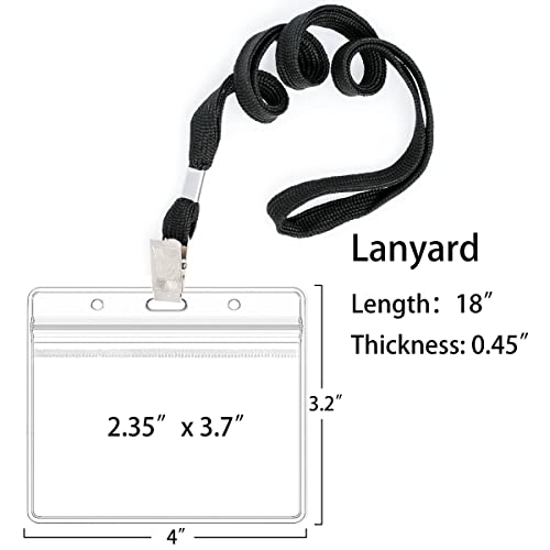 LOCONHA 100Pcs Clear Plastic Horizontal Name Tags Badge ID Card Holders and 100Pcs Black Lanyards with Clip lanyards for id Badges (Black) - Image 2