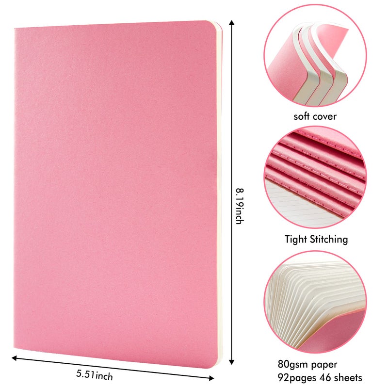 feela 16 Pack Soft Cover Journal Bulk, Lined Notebooks College Ruled for Work for Women Girl Writing, Blank Travel Journal Note Taking Notebook School Business Supplies, 8.2â€ x 5.5â€, A5, Pink - Image 2