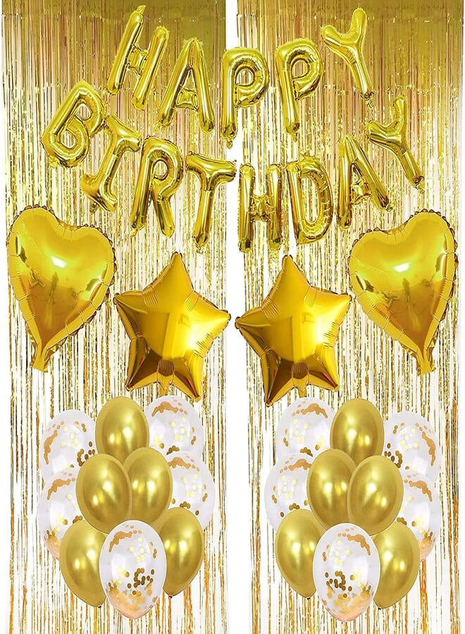 Secret Letter Curtain Heart Star Foil Balloon with Metallic and Confetti Balloon Golden 34 Pcs Set