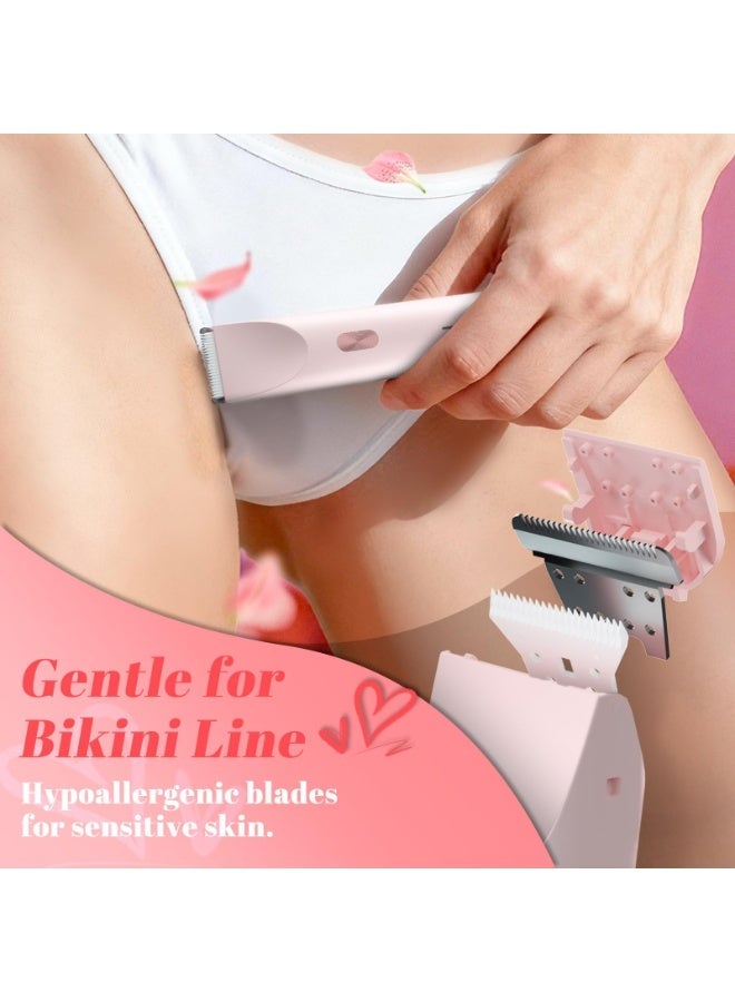 Zarra Traders 2-in-1 Bikini Trimmer & Facial Hair Remover for Women, Electric Razor, IPX7 Waterproof Rechargeable Lady Shaver for Face, Upper Lip, Bikini Area & Body (Pink) - Image 2