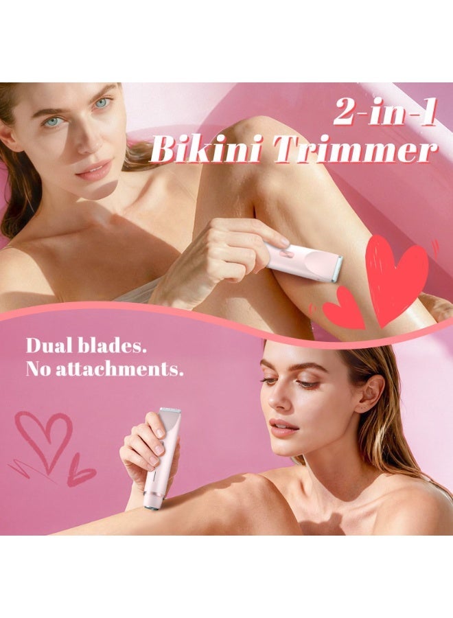Zarra Traders 2-in-1 Bikini Trimmer & Facial Hair Remover for Women, Electric Razor, IPX7 Waterproof Rechargeable Lady Shaver for Face, Upper Lip, Bikini Area & Body (Pink) - Image 4