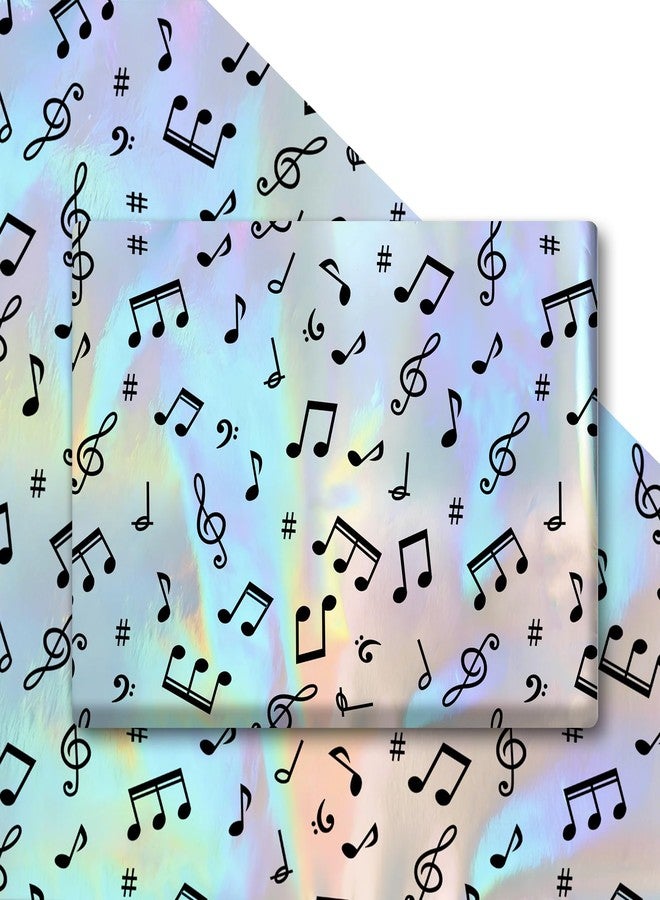FYSUIMU 6 Sheets Music Notes Wrapping Paper -Not Roll- Iridescent Holographic Musical Notes Gift Wrap Paper Folded Flat for Music Lovers Birthday Holiday Party DIY Crafts, 27.6 x 39.4 Inch - Image 1