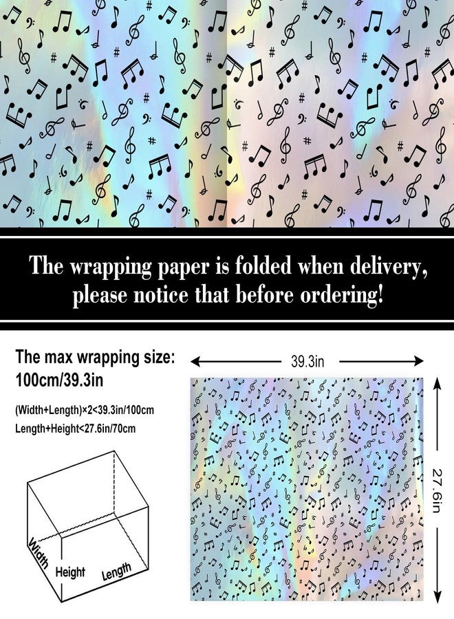 FYSUIMU 6 Sheets Music Notes Wrapping Paper -Not Roll- Iridescent Holographic Musical Notes Gift Wrap Paper Folded Flat for Music Lovers Birthday Holiday Party DIY Crafts, 27.6 x 39.4 Inch - Image 2
