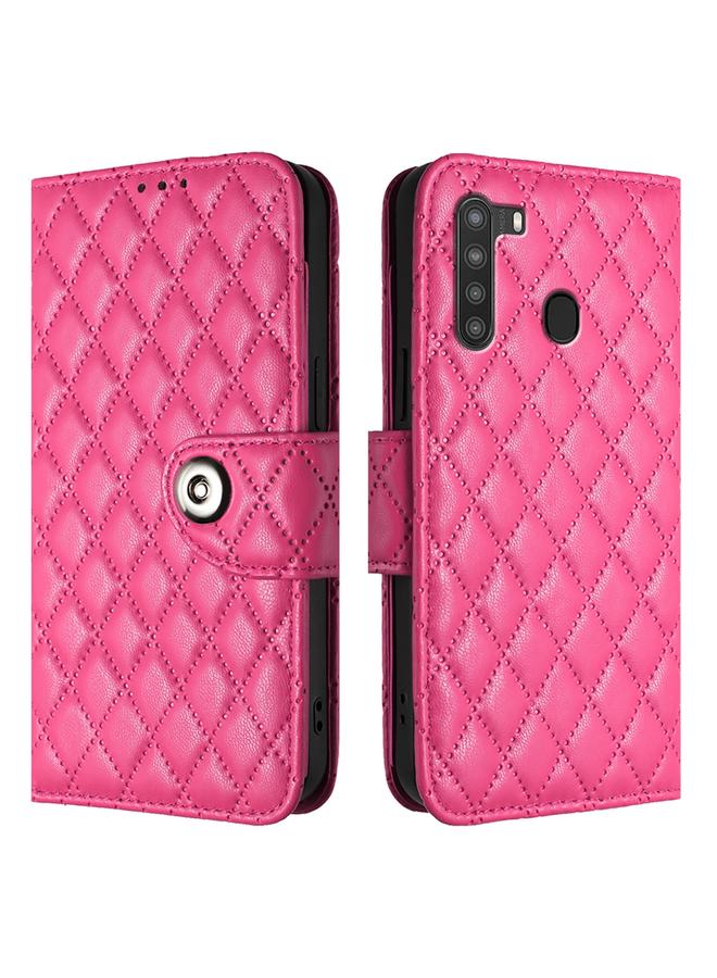 اس-توب جراب لهاتف Samsung Galaxy A21 EU مصنوع من الجلد بتصميم معيني مع حبل تعليق - Image 2