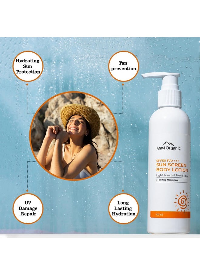 Aravi Organic Spf 50 Sunscreen Body Lotion Light With No White Cast With Pa+++ Uva Uvb Protection Enriched With Niacinamide & Vitamin E Hydration & Skin Repair For All Skin Types 200 Ml  - Image 4