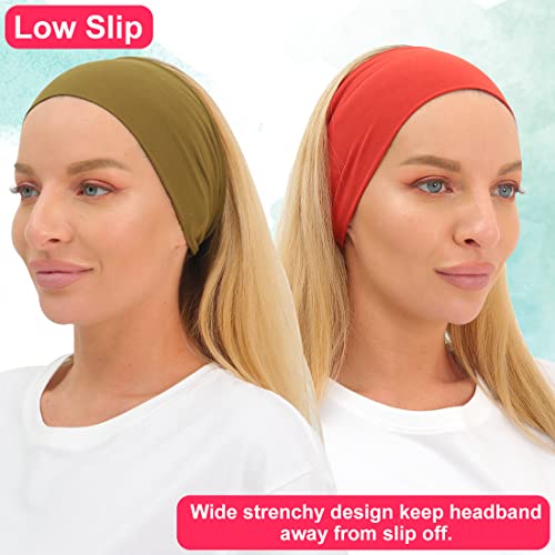 RITOPER Women's Extra Soft Wide Thick Yoga Headbands, Non Slip Sweat Bands, 6 Pack Solid Hair Bands, Black, Tennis, Yoga, Running - Image 2