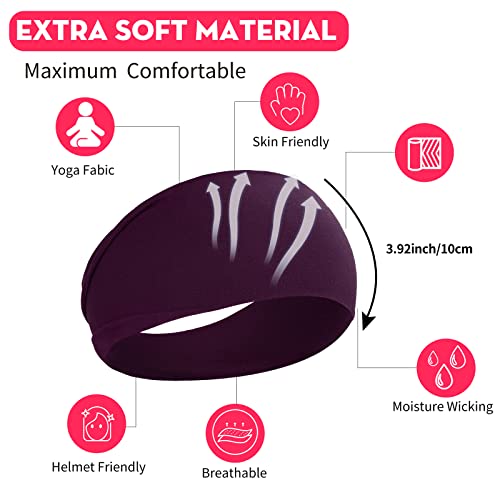 RITOPER Women's Extra Soft Wide Thick Yoga Headbands, Non Slip Sweat Bands, 6 Pack Solid Hair Bands, Black, Tennis, Yoga, Running - Image 4