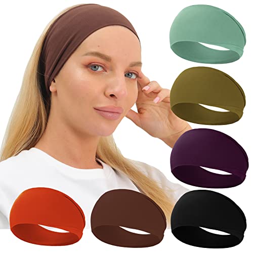 RITOPER Women's Extra Soft Wide Thick Yoga Headbands, Non Slip Sweat Bands, 6 Pack Solid Hair Bands, Black, Tennis, Yoga, Running - Image 1