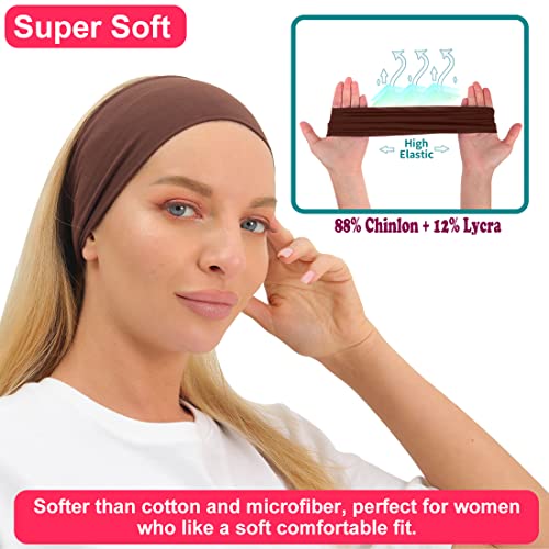 RITOPER Women's Extra Soft Wide Thick Yoga Headbands, Non Slip Sweat Bands, 6 Pack Solid Hair Bands, Black, Tennis, Yoga, Running - Image 3