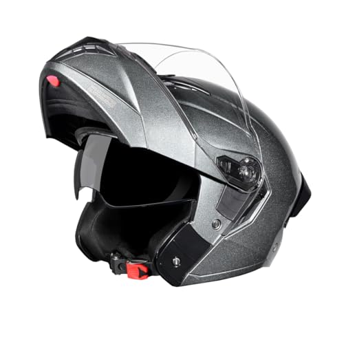 STUDDS Trooper ISI and DOT Certified Gloss Finish Flip-up Full Face Helmet for Men and Women with Inner Sun Visor (Gun Grey L) - Image 1