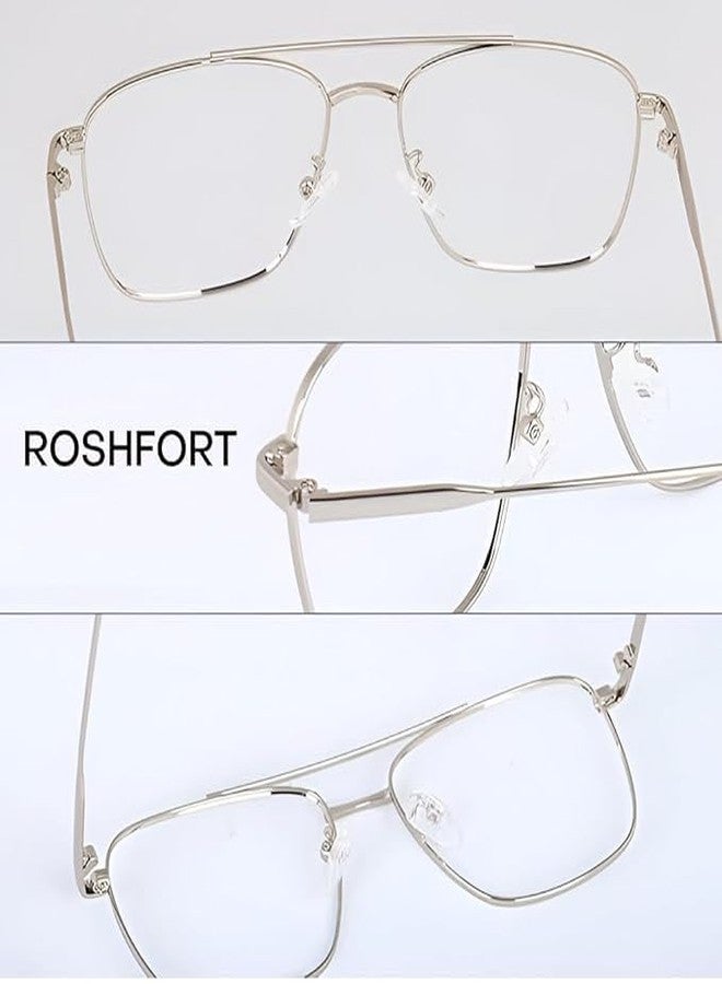 Roshfort Eyewear Zero Power Blue Cut & Antiglare Computer Square Eyeglasses | Men & Women | Medium - Pack Of 1 (Italic Silver Black) - Image 5