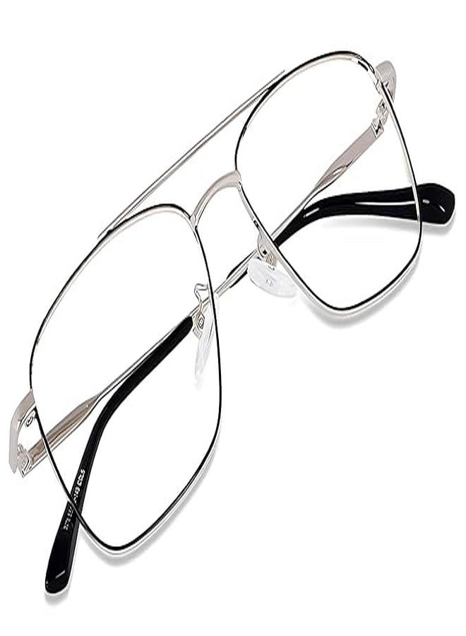 Roshfort Eyewear Zero Power Blue Cut & Antiglare Computer Square Eyeglasses | Men & Women | Medium - Pack Of 1 (Italic Silver Black) - Image 2
