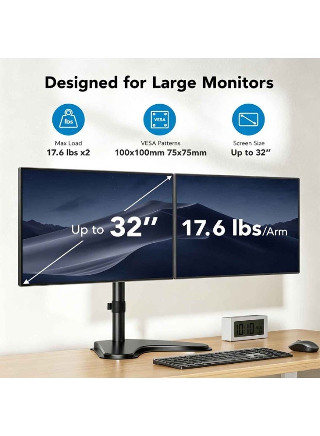 Dual Monitor Free-Standing Desk Stand,Adjustable Stand,for 2 Screens up to 32 Inch Heavy-Duty Fully Adjustable Arms with Max VESA 100x100mm - Image 2