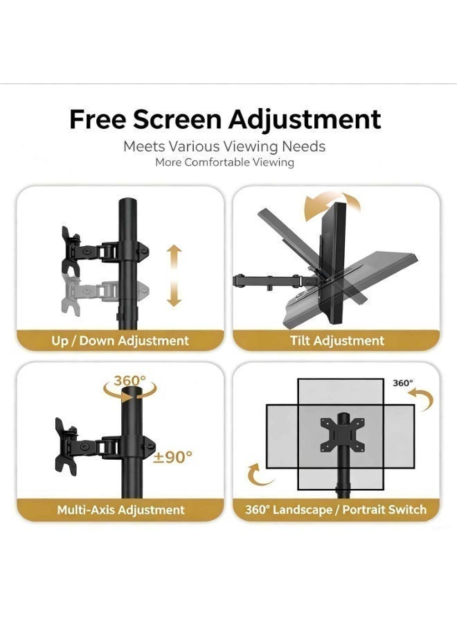 Dual Monitor Free-Standing Desk Stand,Adjustable Stand,for 2 Screens up to 32 Inch Heavy-Duty Fully Adjustable Arms with Max VESA 100x100mm - Image 5