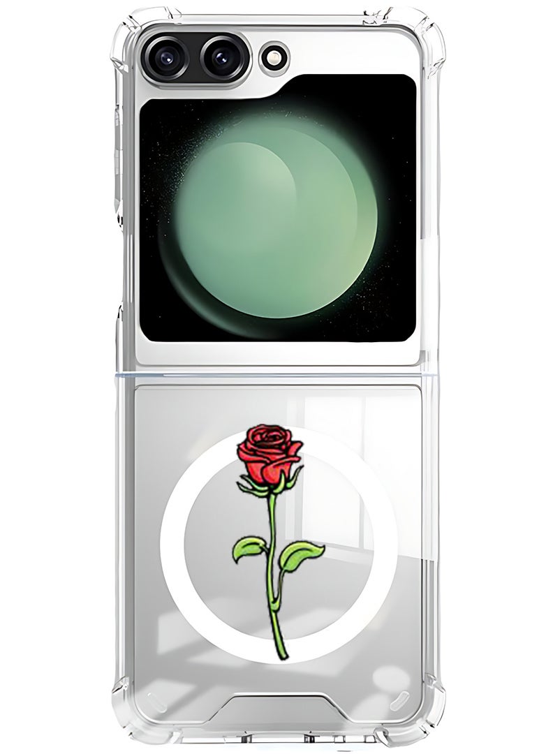 Theodor Magnetic Case for Samsung Galaxy Z Flip 5 Compatible with MagSafe Wireless Charging, Shockproof Phone Bumper Cover Rose - Image 1