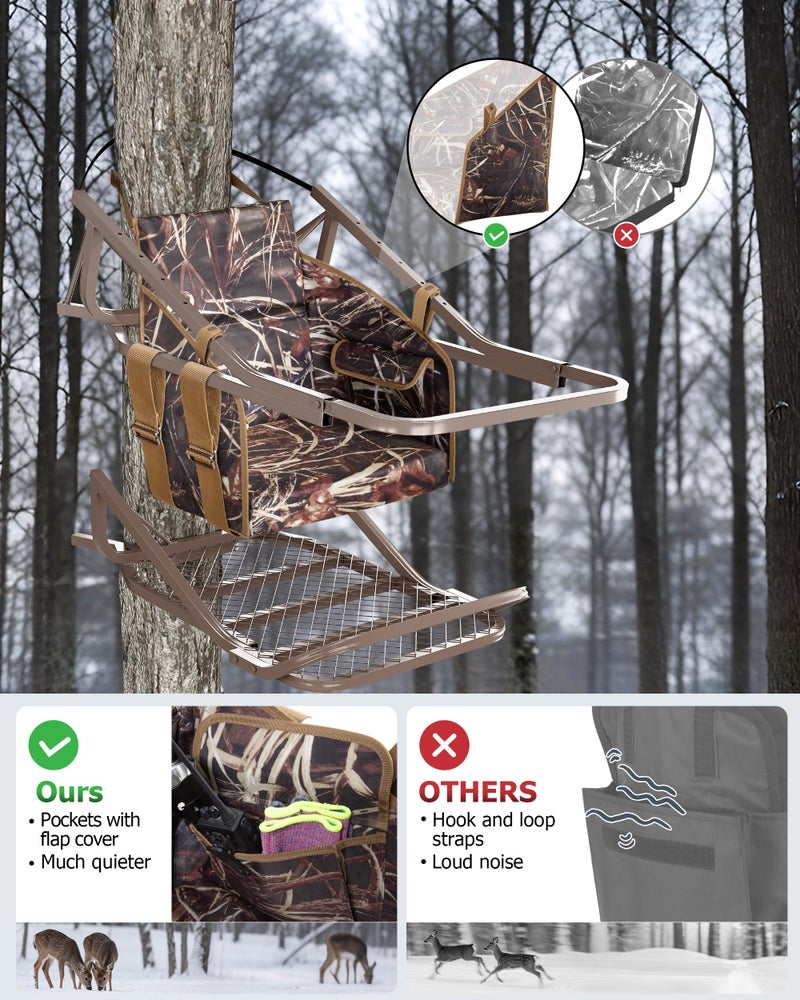 Smasrob Tree Stand Seat Replacement with Side Pockets, Detachable Tree Stand Surround Seat with Thick Padding, Fits Most Tree Stands, Camouflage - Image 2