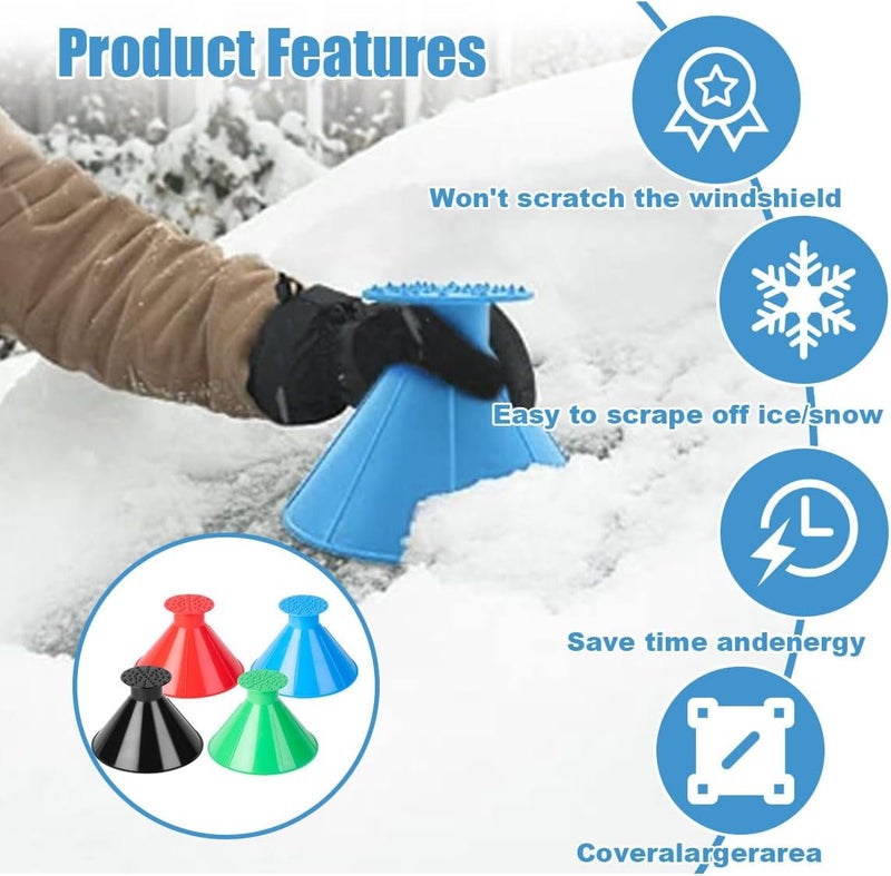 GLSOWEE 4PCS Ice Scrapers for Car Windshields, 2-in-1 Cone Snow Scraper, Magical Car Ice Scraper, Car Window Ice and Snow Scraper, Frost Wipe Scraper, Suitable for Most Car Models - Image 3