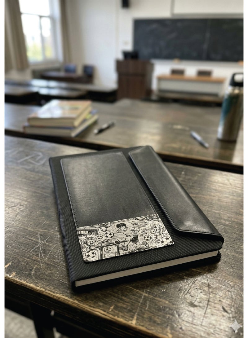 Black Leather Notebook with Captain Majed Design – Premium A5 Journal for Writing & Daily Use - Image 3