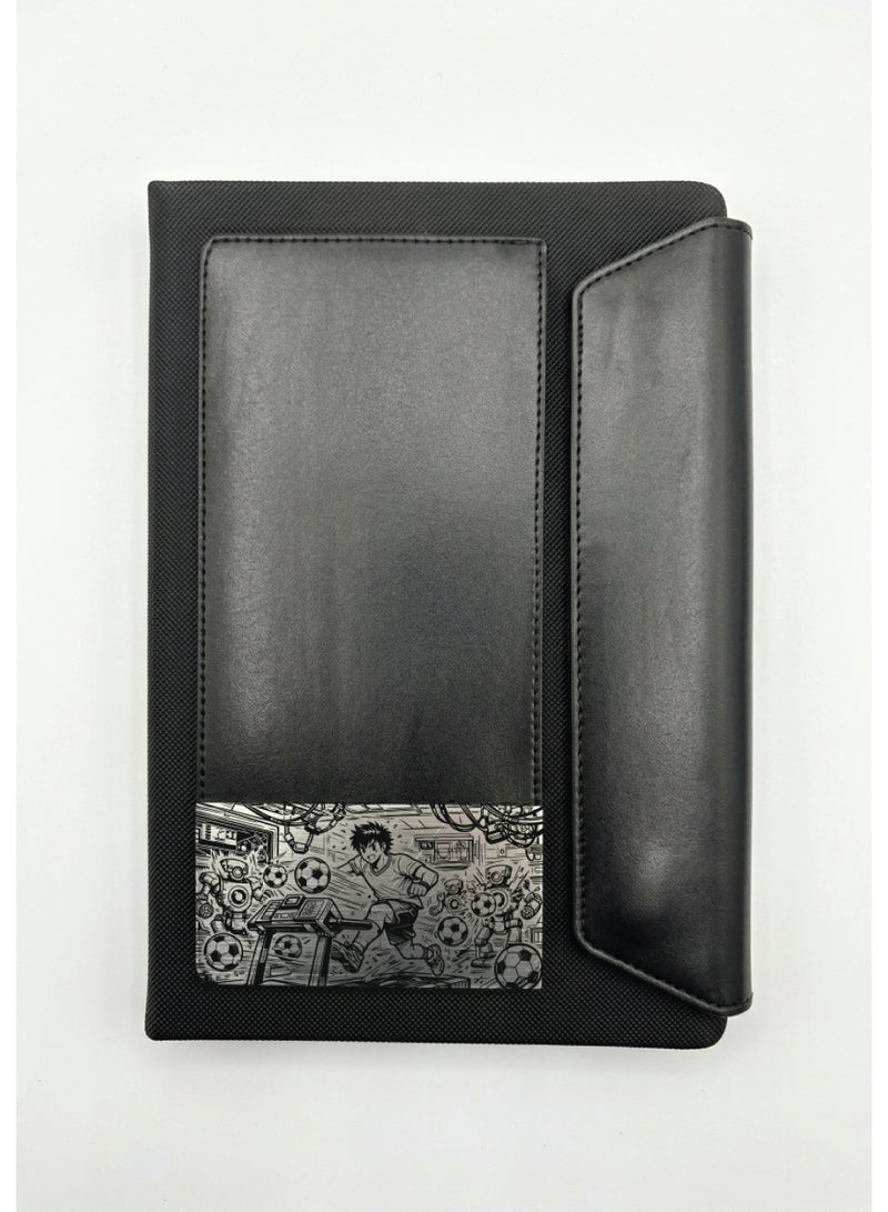 Black Leather Notebook with Captain Majed Design – Premium A5 Journal for Writing & Daily Use - Image 1