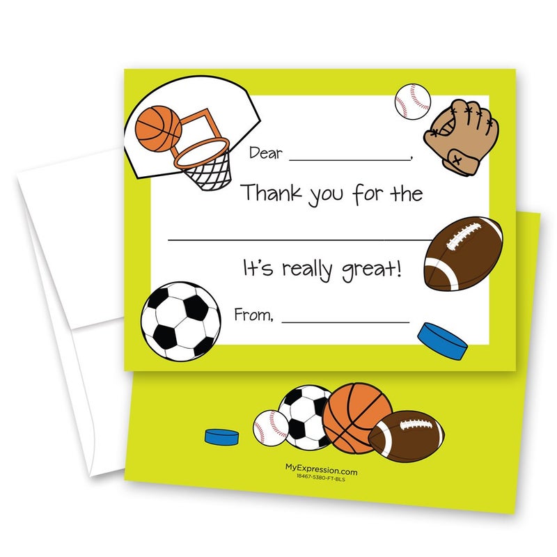 MyExpression.com MyExpressioncom 20 Sports Theme Kids Fillin Birthday Thank You Cards green - Image 3