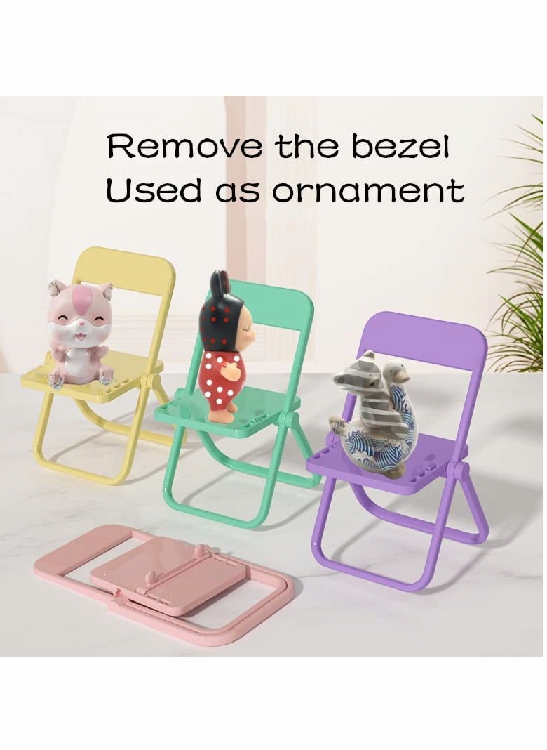 SYOSI Mini Chair Shape Cell Phone Stand, Candy Color Foldable Desktop Mobile Phone Holder, Universal Mini Chair Folding Bracket Stand, for Phone Table Top Decoration 4pc (Pink, Yellow, Green, Purple)  - Image 2