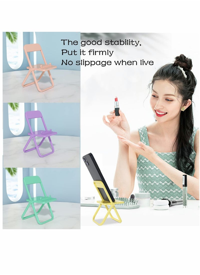SYOSI Mini Chair Shape Cell Phone Stand, Candy Color Foldable Desktop Mobile Phone Holder, Universal Mini Chair Folding Bracket Stand, for Phone Table Top Decoration 4pc (Pink, Yellow, Green, Purple)  - Image 3