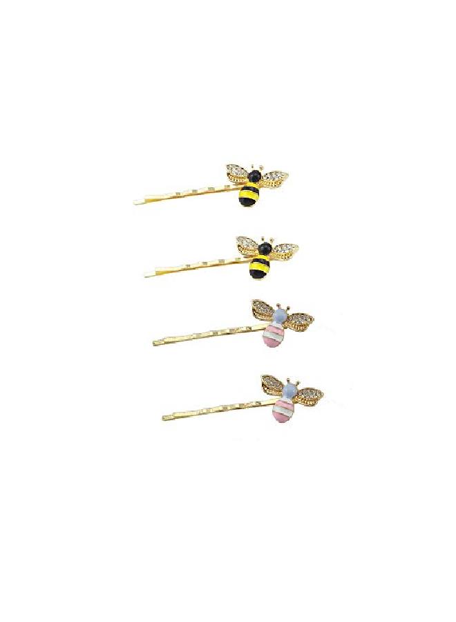 Yueton Pack Of 4 Women Honeybee Metal Hairpin Bee Crystal Hair Side Clip Barrette Bobby Pin Hairpin Hair Accessories - Image 1