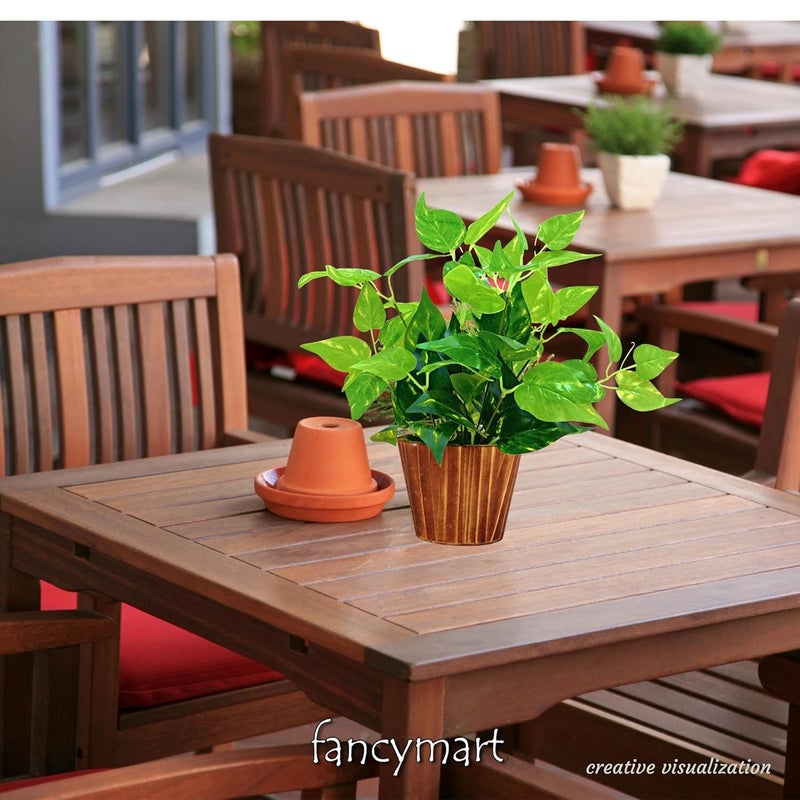 fancymart Artificial Money Plant Leaves in Wood Pot Pefect Decoration for Home & Office Space - Image 4