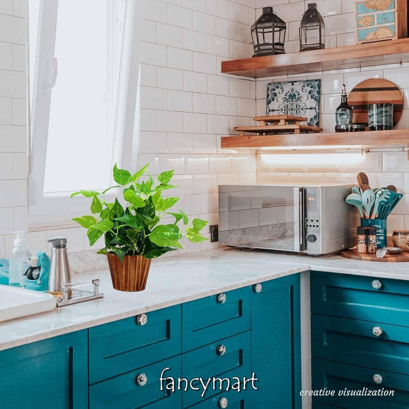 fancymart Artificial Money Plant Leaves in Wood Pot Pefect Decoration for Home & Office Space - Image 5