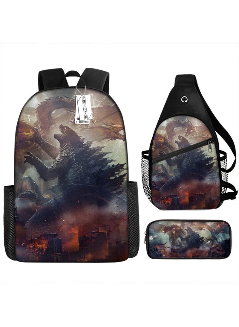 general 3-Piece Godzilla VS Kong 3D Print Backpack Set - Image 1