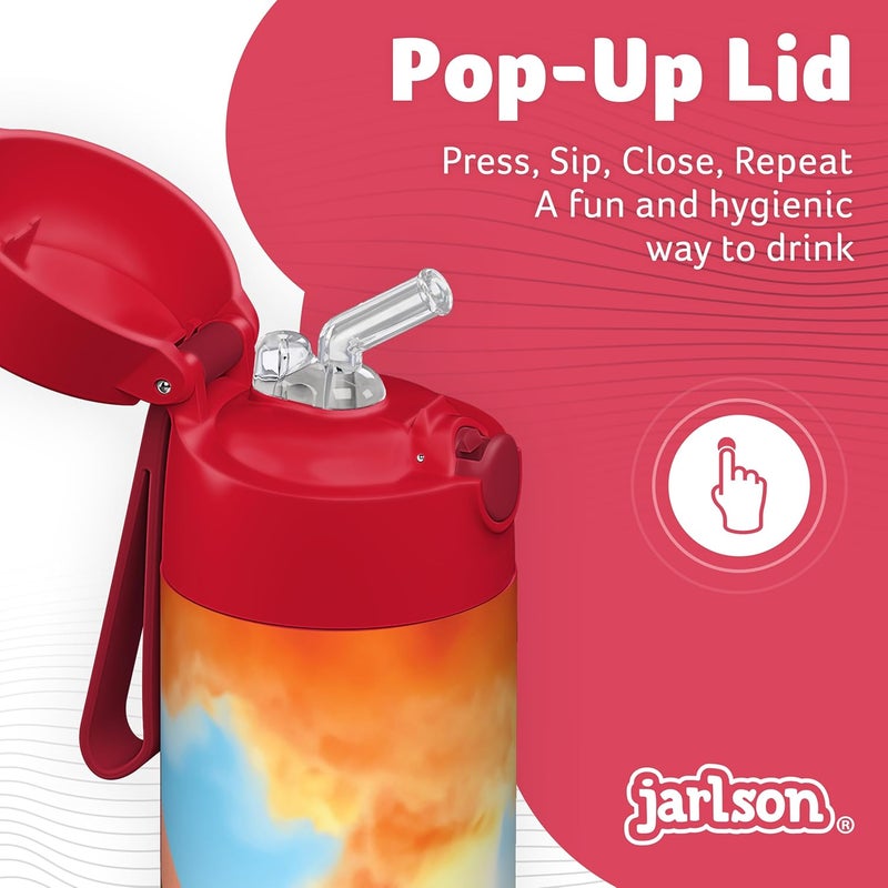 Jarlson قارورة شرب أطفال جارلسون® الفولاذية المقاومة للصدأ شارلي [مع قشة] - ترمس مقاوم للتسرب - قارونة حرارية - قارورة مياه للأطفال - قارورة شرب حرارية للمدرسة والحضانة (500 مل، نار - Image 5