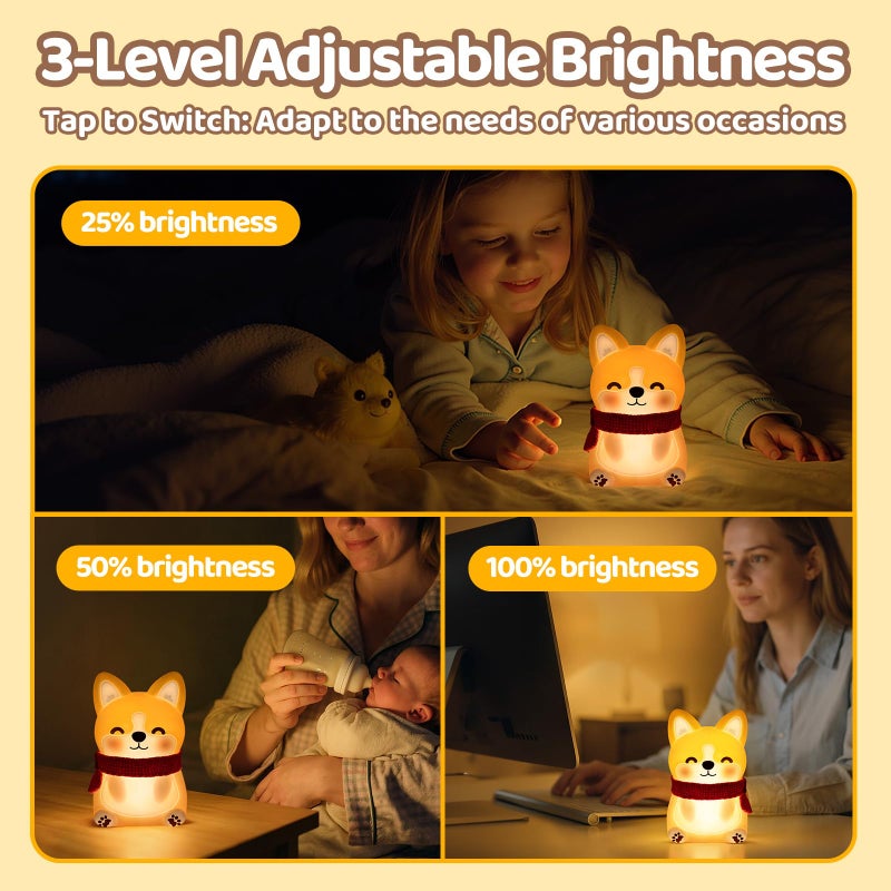 Mewaii BPAFree Silicone Huggwaii Corgi Dog Night Light for Kids 3 Brightness Levels Nursery Dog Lamp 30 Min TimerRechargeable Cute Puppy Kids Night Light for Bedroom DecorCorgi Gifts for Boys - Image 3