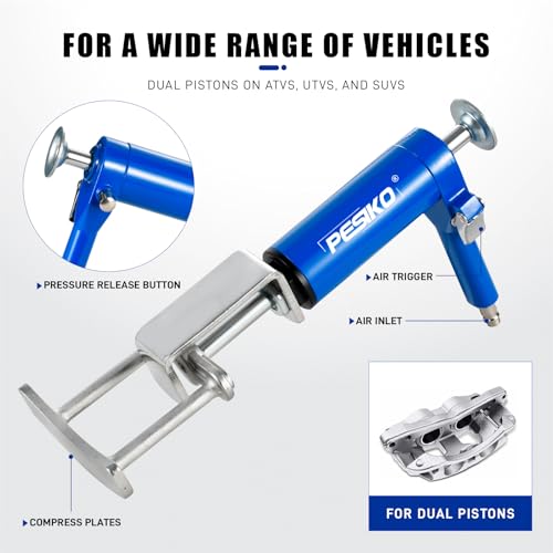 PESIKO Pneumatic Dual Brake Caliper Compression Tool, Air Operated Brake Piston Compressor Tool for Easy Brake Pad Replacement - Image 2