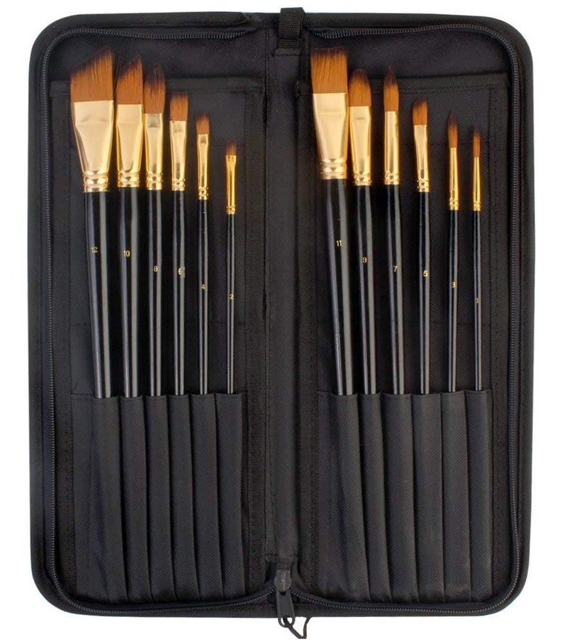NANIAAY Set of 12 Professional and Exclusive Fine Art Long Handled Paint Brush Set and Oil Watercolor Painting, Sponge for Color - Image 2