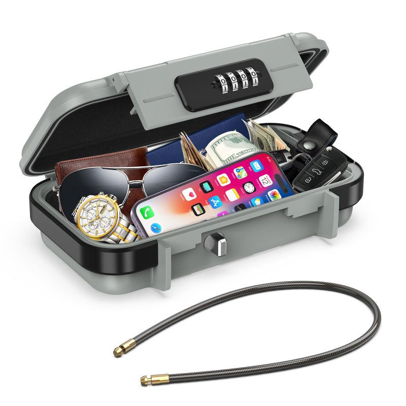 AMIR Portable Safe Box Combination Security Case LockBox with Code Waterproof AntiTheft Mini Travel Safe Box with Removable Chain Security Box for HomeOffice Grey - Image 2