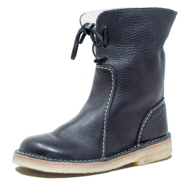 Plus Size Mid-Calf Snow Boots Women Low Heel Solid Slip-On Black 