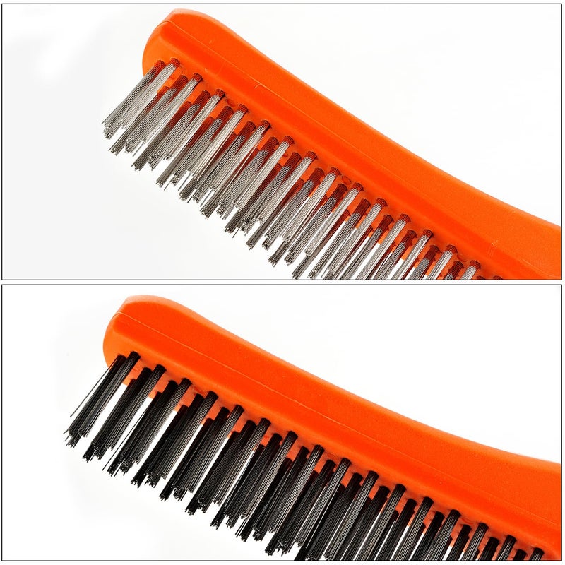 MAXMAN Wire Brush Set,Heavy Duty Carbon Steel and Stainless Steel Wire Scratch Brush for Cleaning Rust with 10" Curved Plastic Handle,2 PCs - Image 3