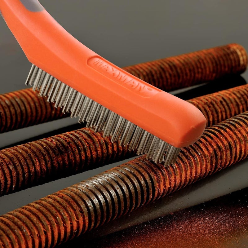 MAXMAN Wire Brush Set,Heavy Duty Carbon Steel and Stainless Steel Wire Scratch Brush for Cleaning Rust with 10" Curved Plastic Handle,2 PCs - Image 2