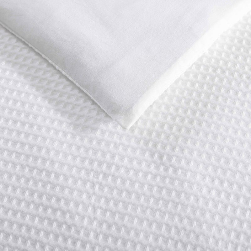 Vera Wang - King Duvet Cover Set, Soft Cotton Bedding with Matching Pillowcases, Button Closure & Inner Corner Ties, 3 Piece Bed Set (Waffle Pique White) - Image 3