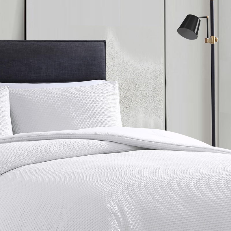 Vera Wang - King Duvet Cover Set, Soft Cotton Bedding with Matching Pillowcases, Button Closure & Inner Corner Ties, 3 Piece Bed Set (Waffle Pique White) - Image 4