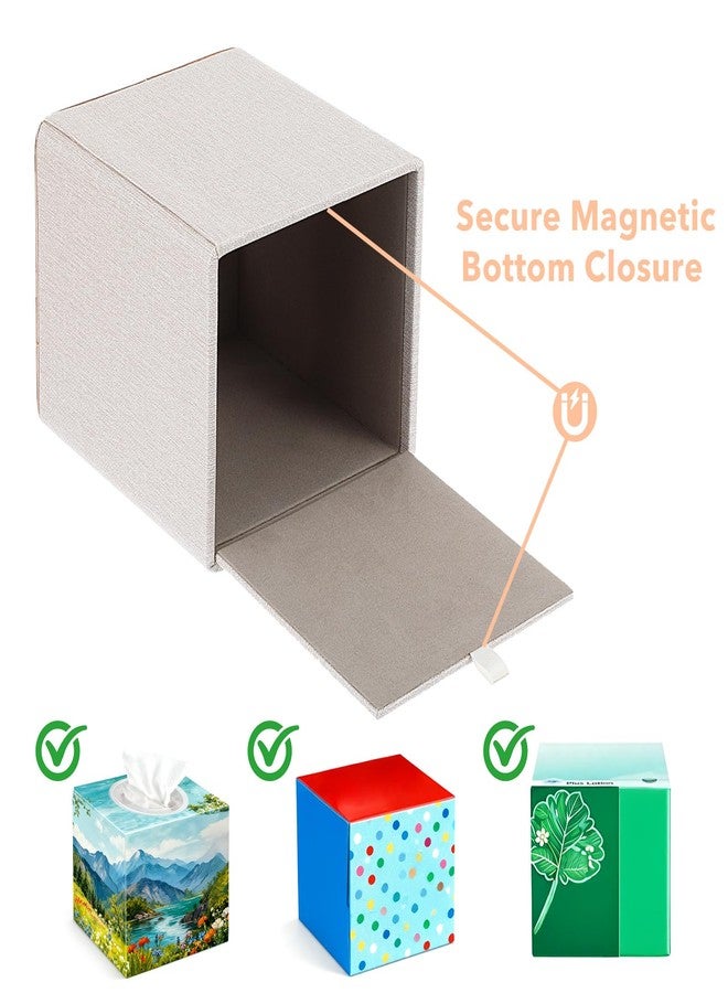 xozeooeu 2 Pack Square Linen Tissue Box Covers, Beige Cube Tissue Holder with Magnetic Bottom & Flannel Lining, Decorative Modern Organizer for Home Office Car Vanity - Image 4