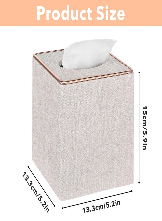 xozeooeu 2 Pack Square Linen Tissue Box Covers, Beige Cube Tissue Holder with Magnetic Bottom & Flannel Lining, Decorative Modern Organizer for Home Office Car Vanity - Image 2