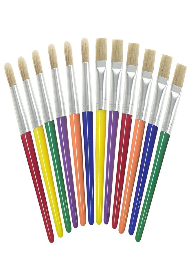 4E's Novelty 12Pcs Kids Paint Brushes, Thick Round & Flat Paint Tools for Kids Arts & Crafts, Preschool Toddler Paint Brush for Acrylic Paint, Teachers Classroom Supplies - Image 1