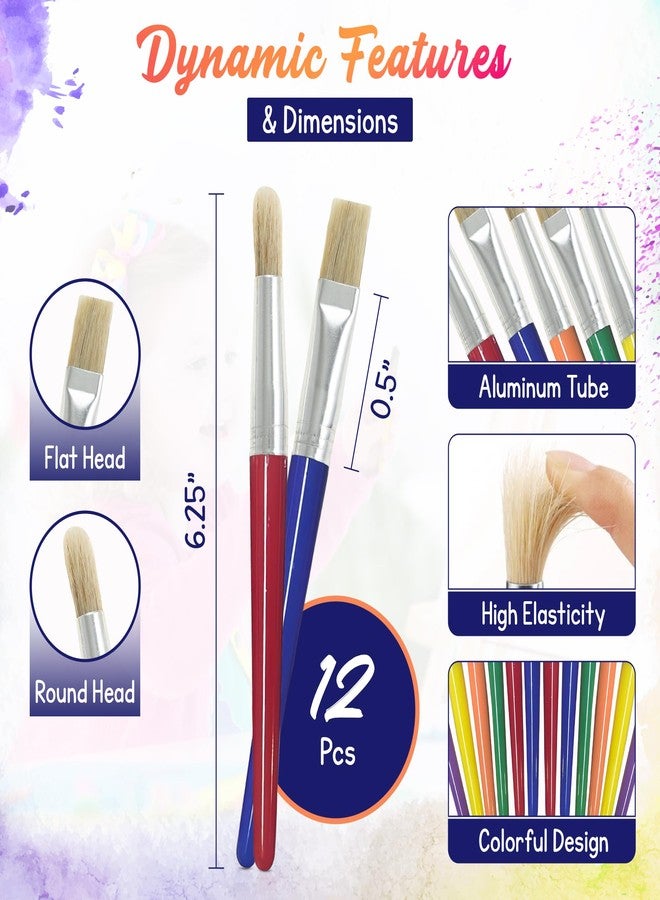 4E's Novelty 12Pcs Kids Paint Brushes, Thick Round & Flat Paint Tools for Kids Arts & Crafts, Preschool Toddler Paint Brush for Acrylic Paint, Teachers Classroom Supplies - Image 4