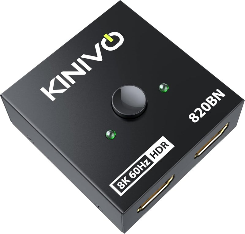 Kinivo 8K HDMI Switch 2 in 1 Out - (Uni-Directional, 8K 60Hz, Ultra HD Switcher Hub, 48Gbps HDMI Hub, HDR10+ Selector, Manual Switching Only) - Compatible with HDTV, PS5/4, Xbox, Projector - Image 1