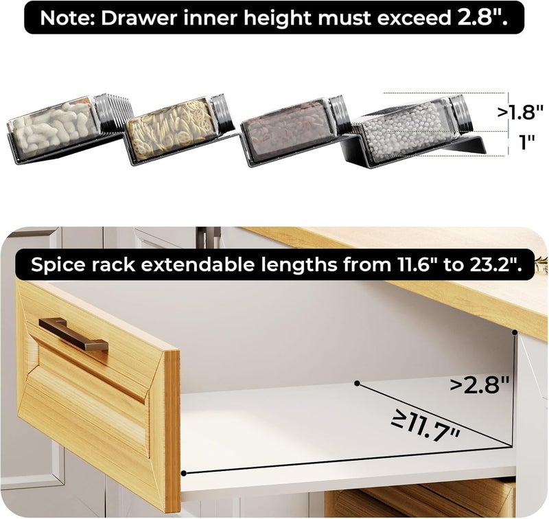 Famhap Store Spice Drawer Organizer, 6 Pack Drawer Seasoning Organizer Expandable from 11.6" to 23.2" Seasoning Rack Tray Insert for Kitchen Drawers, Spice Rack Tray for Drawer/Countertop (Black) - Image 3