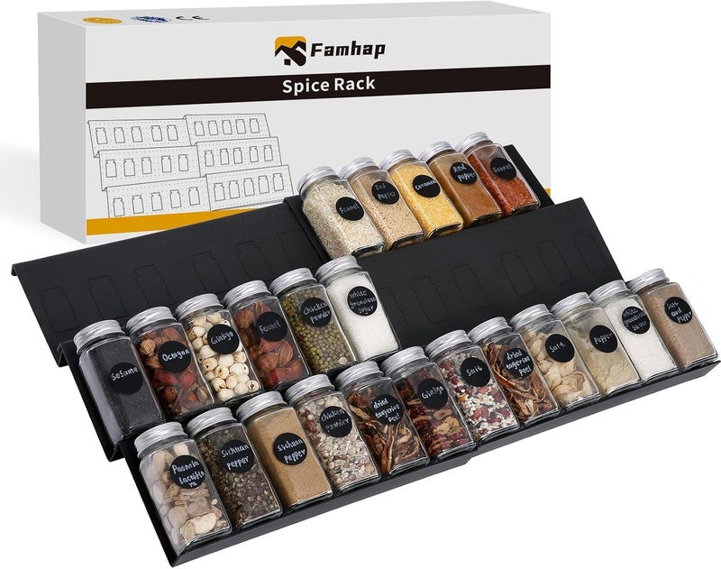 Famhap Store Spice Drawer Organizer, 6 Pack Drawer Seasoning Organizer Expandable from 11.6" to 23.2" Seasoning Rack Tray Insert for Kitchen Drawers, Spice Rack Tray for Drawer/Countertop (Black) - Image 1