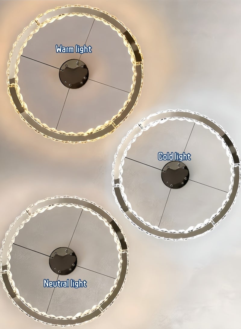 أورالوكسي إضاءة LED مع جهاز تحكم عن بعد بالأشعة تحت الحمراء إضاءة السقف باللون الذهبي ثلاثة ألوان من الإضاءة ثريات سقف كريستالية 68 واط مناسبة لغرفة المعيشة وغرفة النوم وغرفة الطعام - Image 5