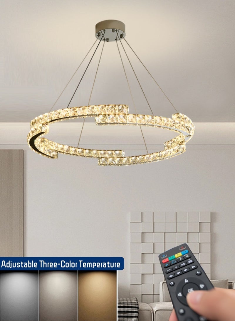 أورالوكسي إضاءة LED مع جهاز تحكم عن بعد بالأشعة تحت الحمراء إضاءة السقف باللون الذهبي ثلاثة ألوان من الإضاءة ثريات سقف كريستالية 68 واط مناسبة لغرفة المعيشة وغرفة النوم وغرفة الطعام - Image 3